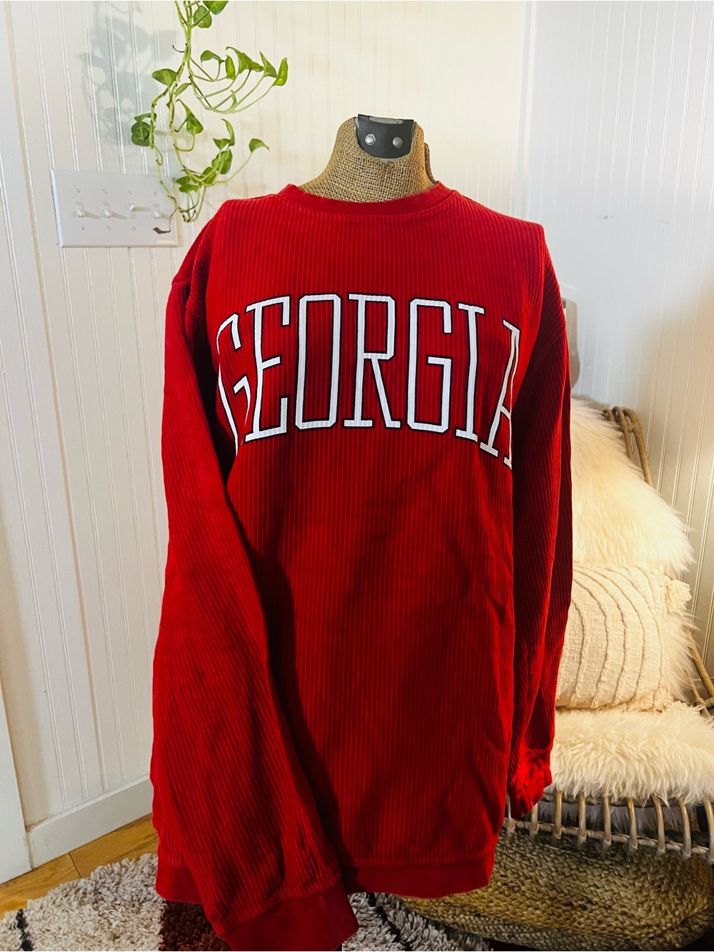 Georgia Red waffle knit style Crewneck Sweatshirt